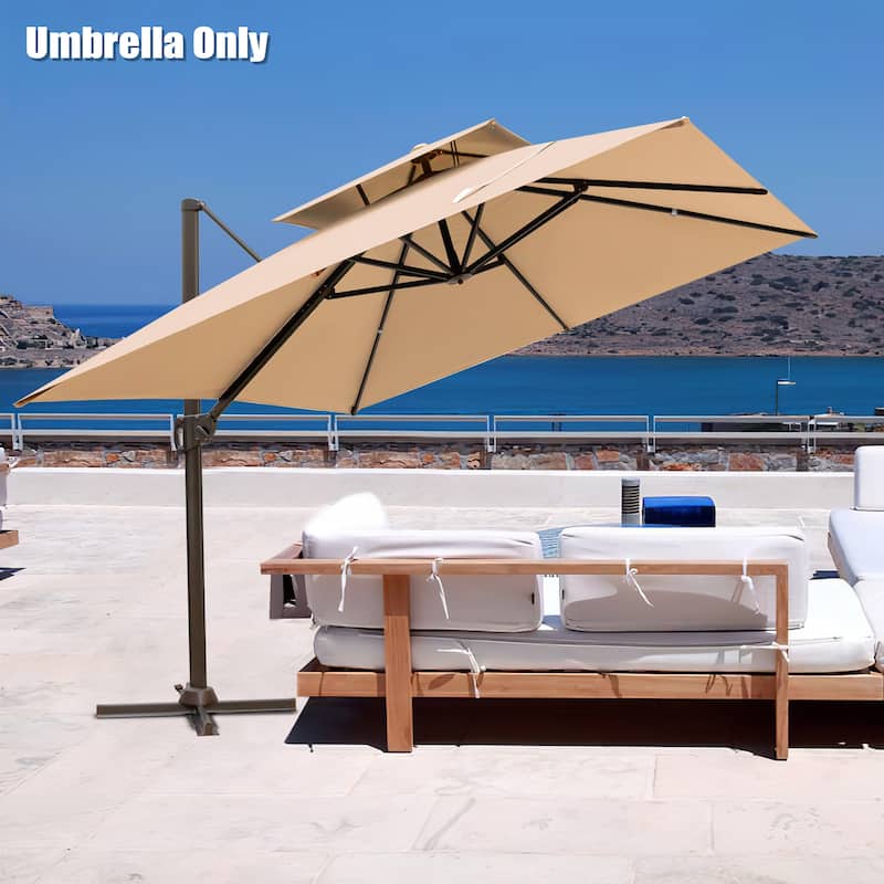 Pellebant 10 X 10 Ft Patio Offset Umbrella with Double Top - Tan