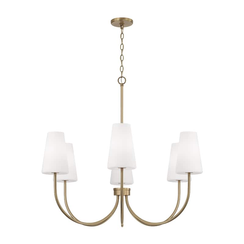 37.25" W x 26.5" H 6-Light Transitional Chandelier with Tapered Soft White Glass - 37.25"W x 33.25"H