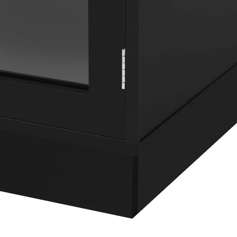 Modern TV Stand with 3 Drawers for TVs up to 75 Inches, Arched Glass Doors TV Cabinet Entertainment Center for Living Room