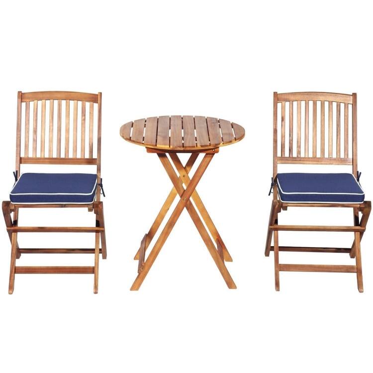 3 Pieces Patio Folding Bistro Set with Padded Cushion and Round Coffee Table - 23.5" x 23.5" x 29.5" (L x W x H)