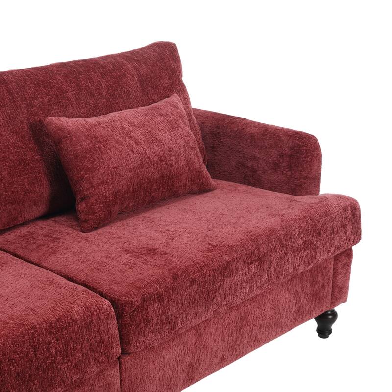 Red 68.9'' Fabric 2-Seater Sofa with Detachable Cushions and Solid Wood Frame