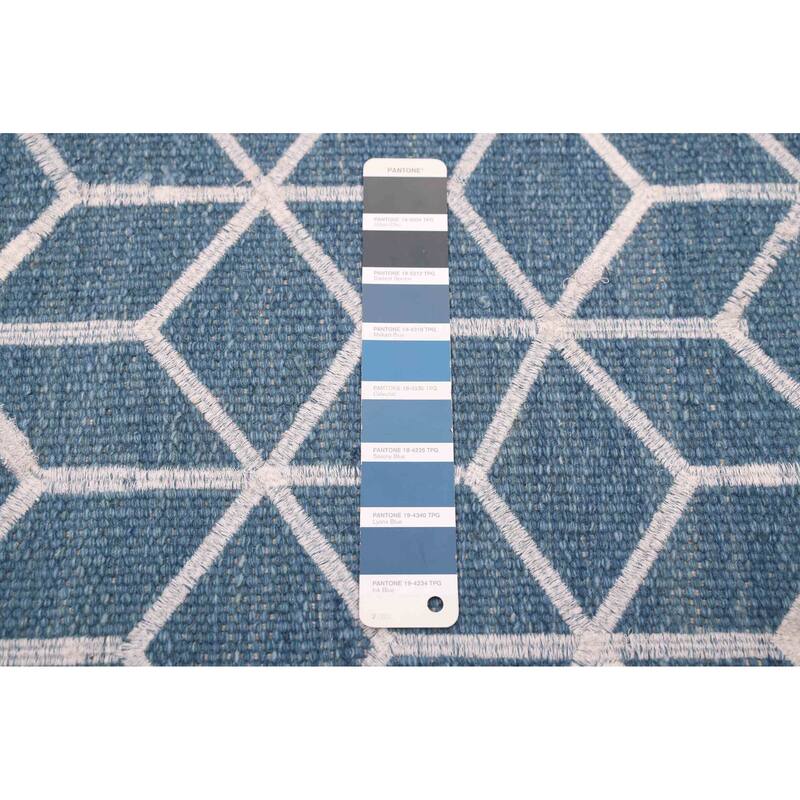 ECARPETGALLERY Flat-Weave Marrakech Dark Blue Wool Kilim - 5'1 x 7'8