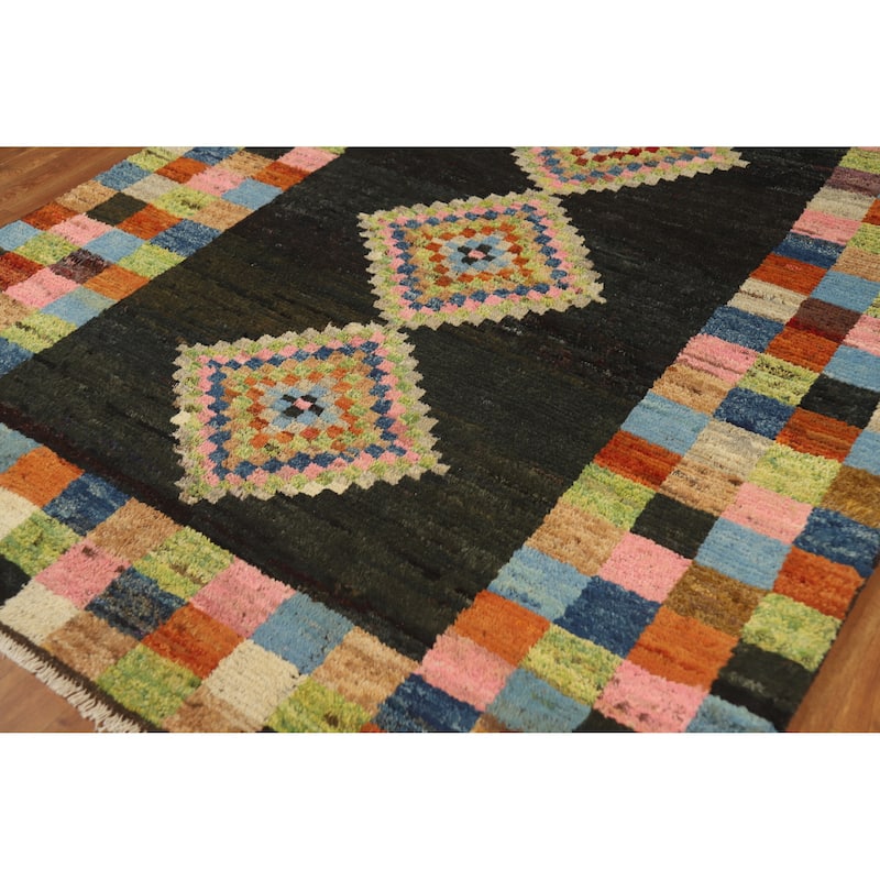 Checkered Muli-Color Moroccan Oriental Area Rug Handmade Wool Carpet - 6'0" x 7'10"