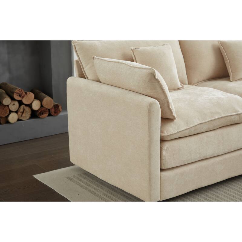 99" Chenille L-Shaped Sectional Sofa with Ottoman