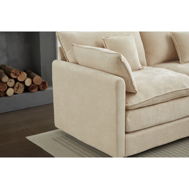 Minimalist Chenille Modular Sectional Sofa, 3-Seater L-Shaped Couch with Movable Ottoman, Upholstered Sofa for Living Room