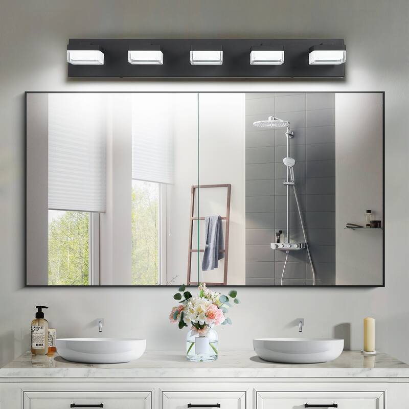 Modern LED Vanity Light, 5-Lights Wall Sconce for Bathroom and Mirror, Sleek Minimalist Design, Energy-Efficient - Black