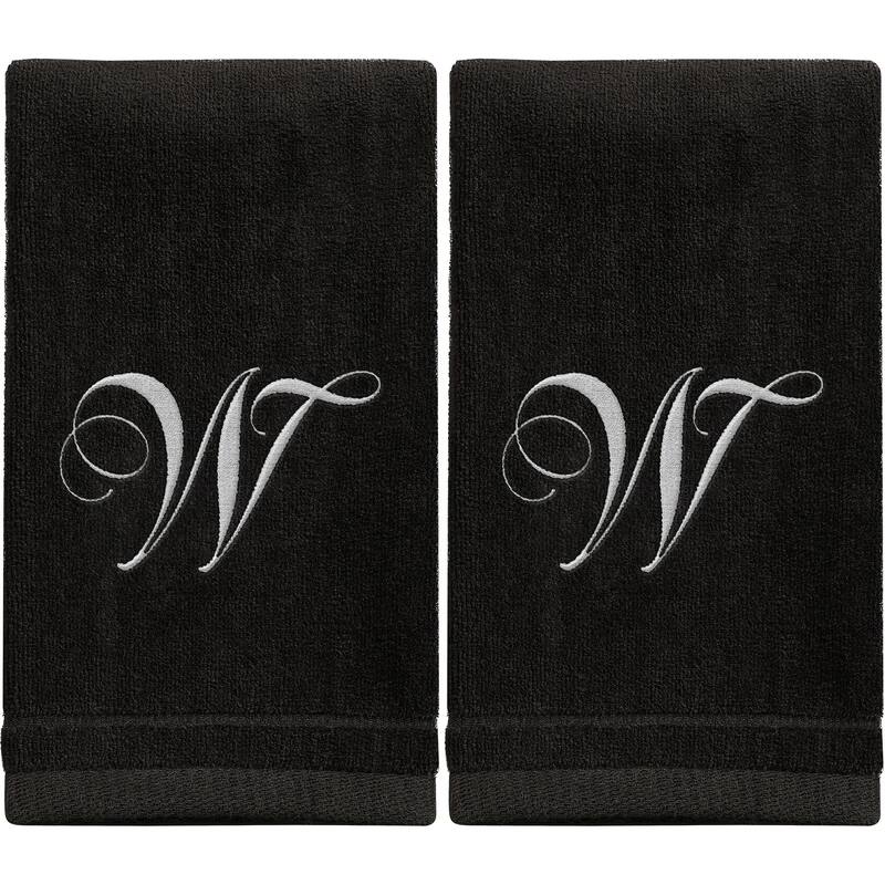 Monogrammed Black Towels Fingertip Embroidered with Initials - W