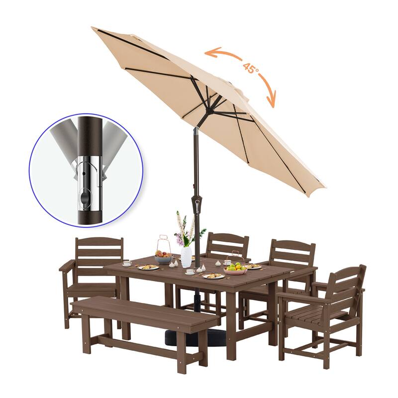 9ft Patio Market Umbrella with LED Lights,Crank & Tilt