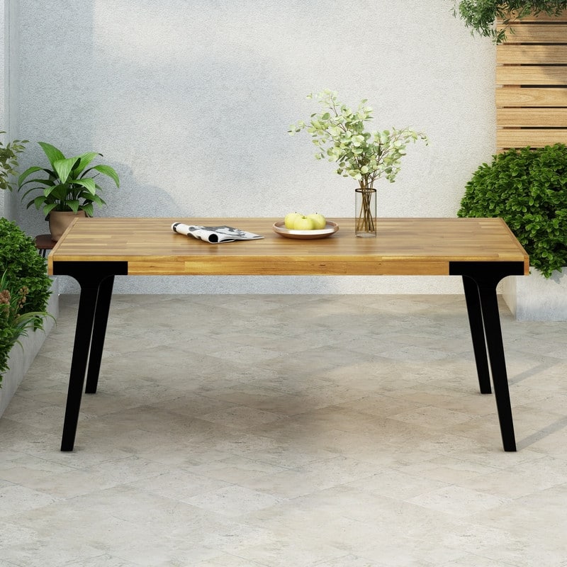 Modern Acacia Wood Outdoor Dining Table with Slatted Top