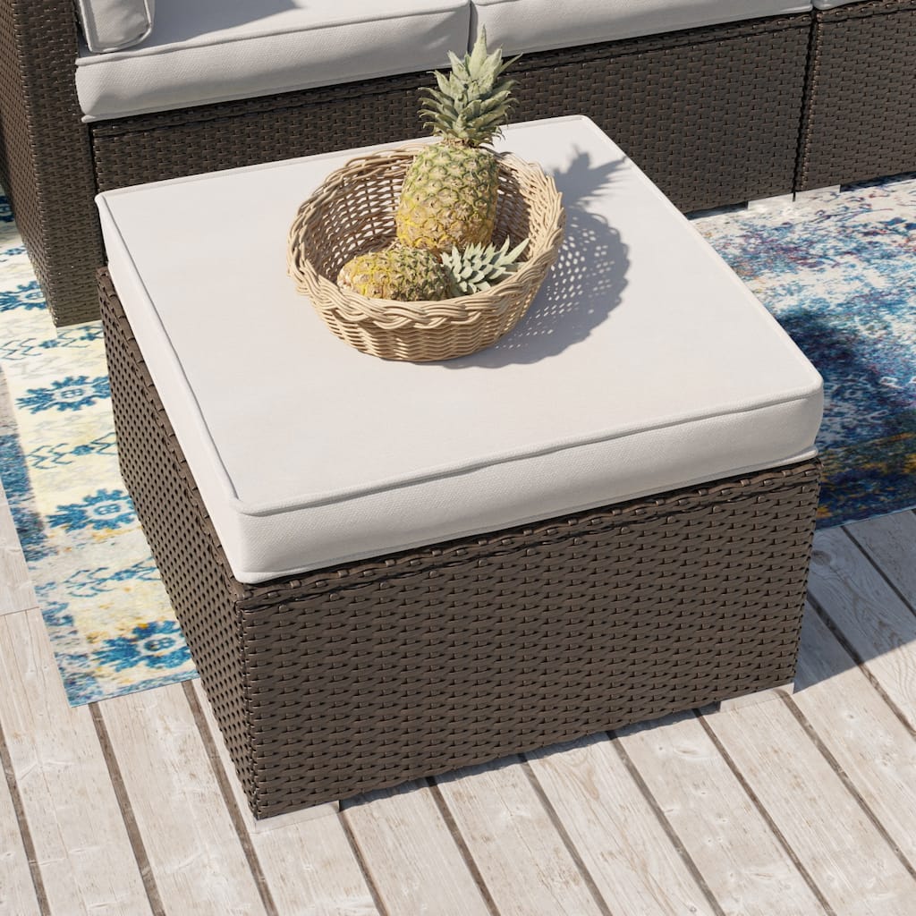COSIEST Outdoor Furniture Wicker Add-on Ottoman
