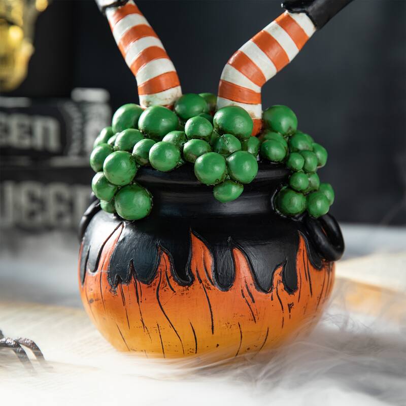 Glitzhome 8.75''H Halloween Polyresin Witches With Cauldron Table Decor - Black