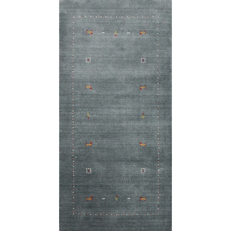 Hand Knotted Oriental 100% Wool Carpet Tribal Animal Pictorial Greys & Charcoal Gabbeh Area Rug - 6' 0'' X 2' 8''