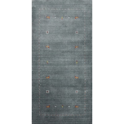 Hand Knotted Oriental 100% Wool Carpet Tribal Animal Pictorial Greys & Charcoal Gabbeh Area Rug - 6' 0'' X 2' 8''