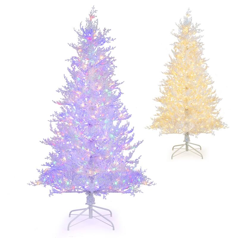 Gymax 6 FT Pre-Lit Artificial Christmas Tree White Hinged Xmas Tree w/