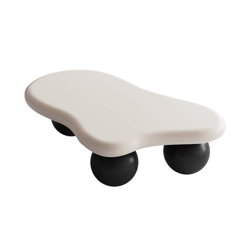 40 Inch Cloud Shaped Coffee Table with 3 Ball Legs for Living Room