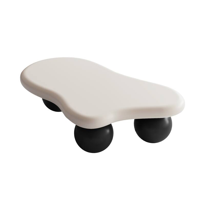 47 Inch Cloud Shaped Coffee Table with 3 Ball Legs for Living Room