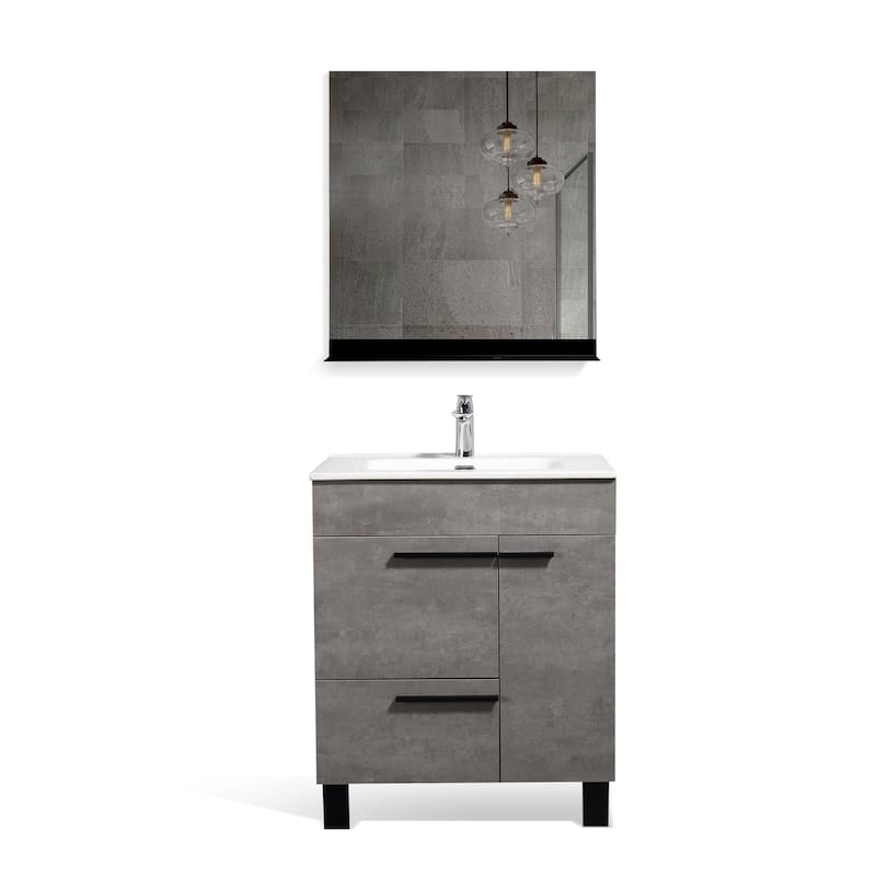 Freestanding Bathroom Vanity Set in Concrete Grey with Integrated Ceramic Sink