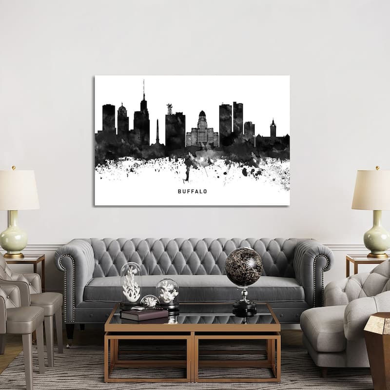 iCanvas "Buffalo Skyline Black & White" by WallDecorAddict Canvas Print