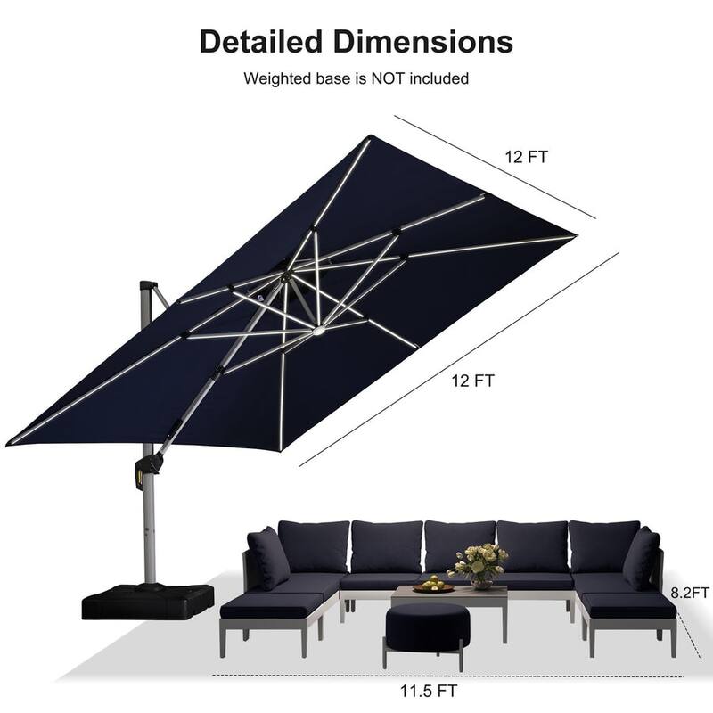 PURPLE LEAF Double Top LED Rectangle Patio Cantilever Umbrella