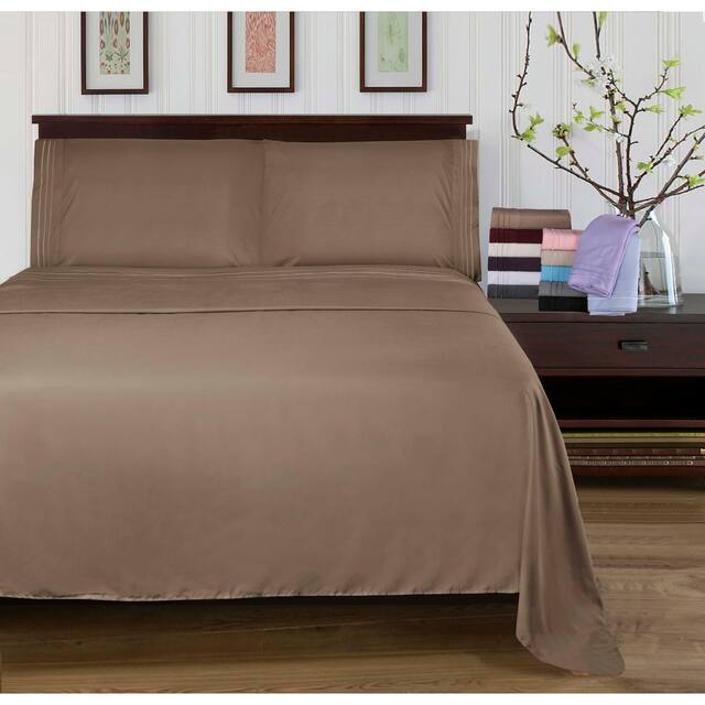 Superior Wrinkle-resistant Embroidered Microfiber Deep Sheet Set - Twin XL - Taupe