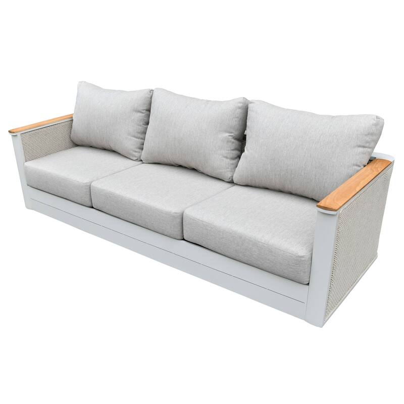 Arvin 4-Piece Outdoor Patio Conversation Set in Aluminum with Olefin Fabric Cushions Sintered Stone Rectangular Coffee Table