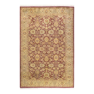 Overton Handknotted Wool Traditional Oriental Purple Area Rug - 5' x 8'