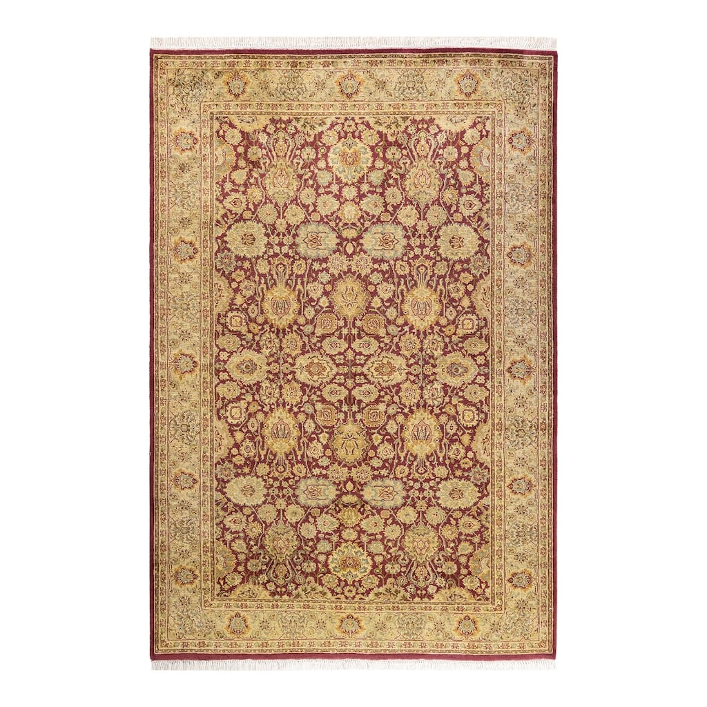 Overton Handknotted Wool Traditional Oriental Purple Area Rug - 5' x 8'