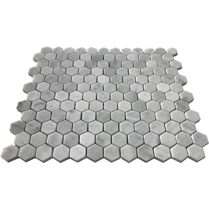 Carrara Marble 1" x 1" Honeycomb Polished Mosaic Tile - 5 Sheets (4.20 sf) - White