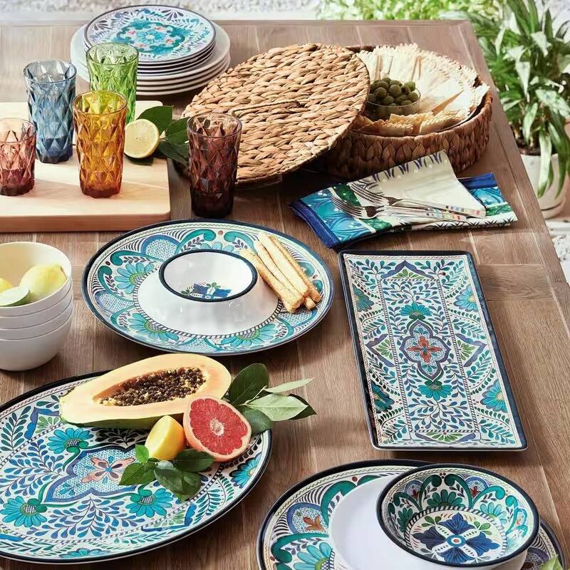 12-Piece Melamine Dinnerware Set Multicolor Plates Bowls Indoor Outdoor - 12 x 12 x 12 inches