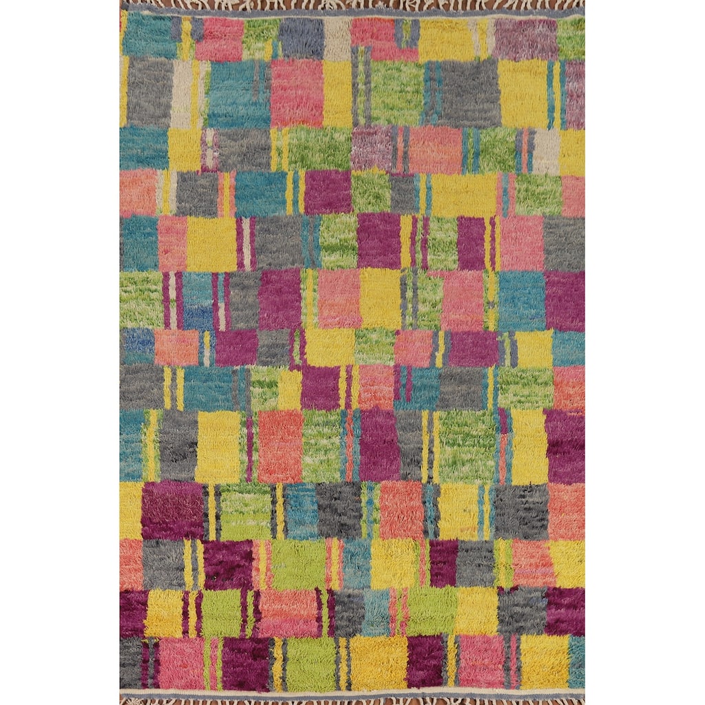 Colorful Checkered Moroccan Oriental Area Rug Handmade Wool Carpet - 6'10" x 10'6"