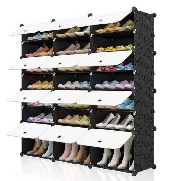 NATGIFT Foldable Shoe Rack Collapsible Storage Box Size up to15, Free  Standing Bins Stackable Plastic Tote with Lids Organizing Installation Free