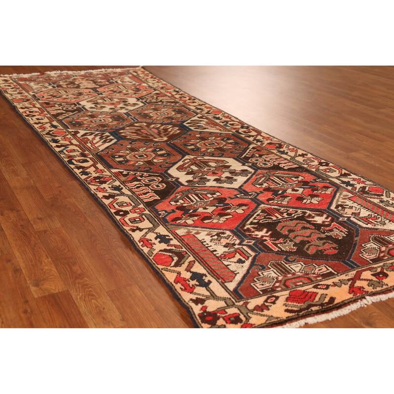 Hand Knotted Oriental 100% Wool Carpet Traditional Geometric Oranges & Rust Bakhtiari Runner Rug - 9' 6'' X 3' 4''