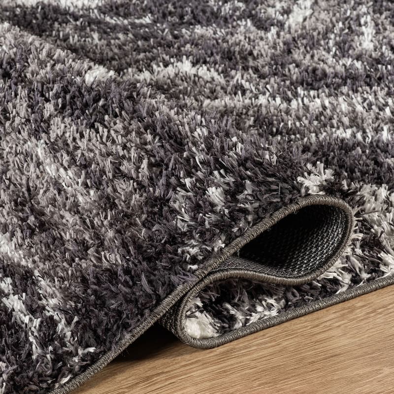 Abstract Marble Shag Rug - Anthracite Dark Gray - Plush Medium Pile, Durable with Jute Backing