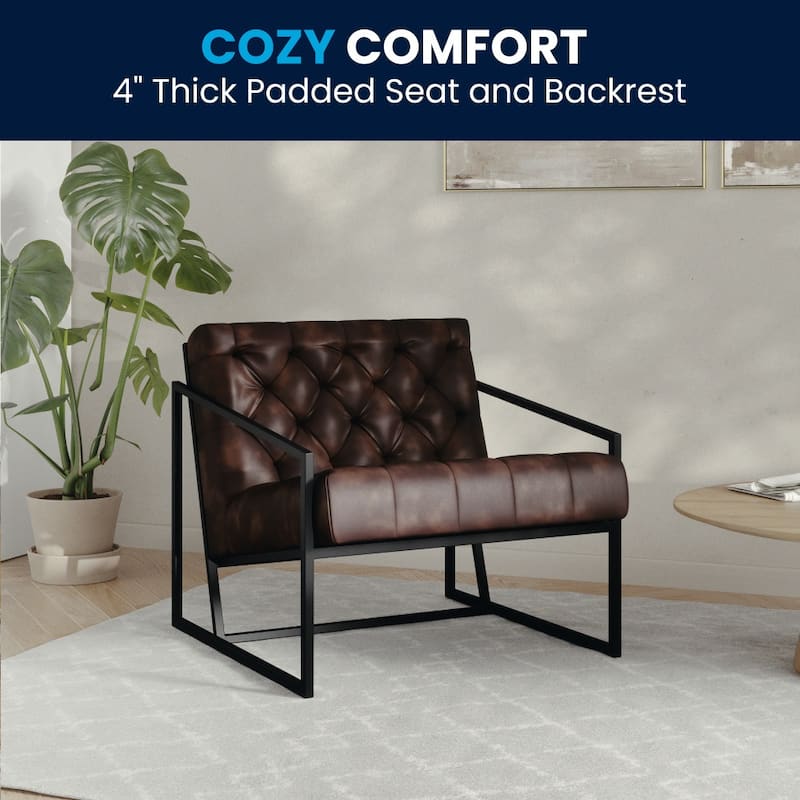 Upholstered Tufted Lounge Chair - 29"W x 31.75"D x 27.5"H