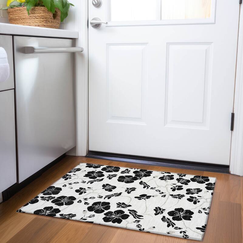 Premium Washable Super Soft Modern Floral Mayfield Rug - Ivory - 1'8" x 2'6"