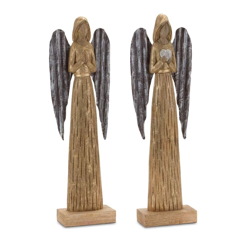 Set of 2 Angel Mango Wood Christmas Tabletop Figures 22.75"