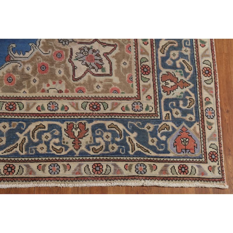 Blue Tabriz Persian Vintage Area Rug Handmade Wool Carpet - 8'3"x 11'5"