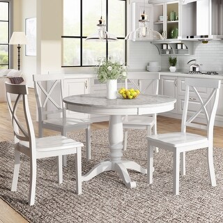 5 Piece Round Dining Table Set for 4 Persons Farmhouse Solid Wood ...