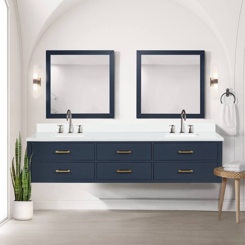 Castor 60 in W x 22 in D Black Double Bath Vanity, White Quartz Top, Faucet Set, and 28 in Mirrors