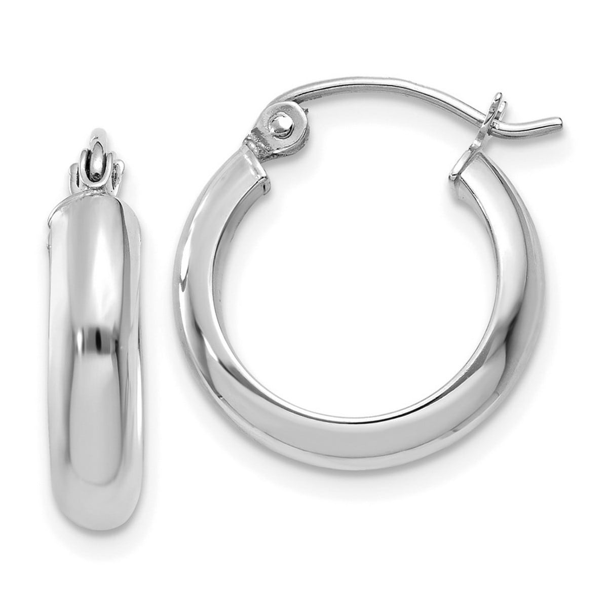 Curata 10k White Gold 4mm Domed Wedding Band Hoop Earrings - 19mm 21mm 26mm