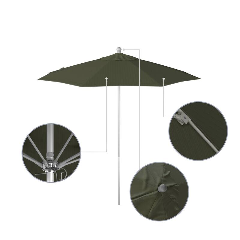 California Umbrella 7.5' Rd. Aluminum Frame, Fiberglass Rib Market Umbrella, Push Open,Anodized Silver Finish, Olefin Fabric
