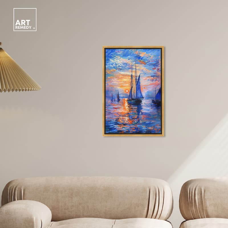 Art Remedy Night Sea Breeze Framed Sailing 1 Piece Canvas Wall Art