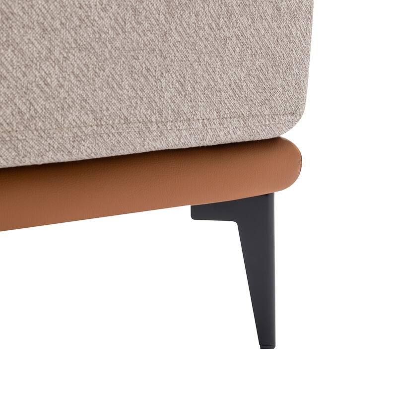 Two-Tone Barrel Fabric Accent Chair, Ergonomic Linen Upholstered Round Armchair, Lounge Reading Chair with Metal Legs
