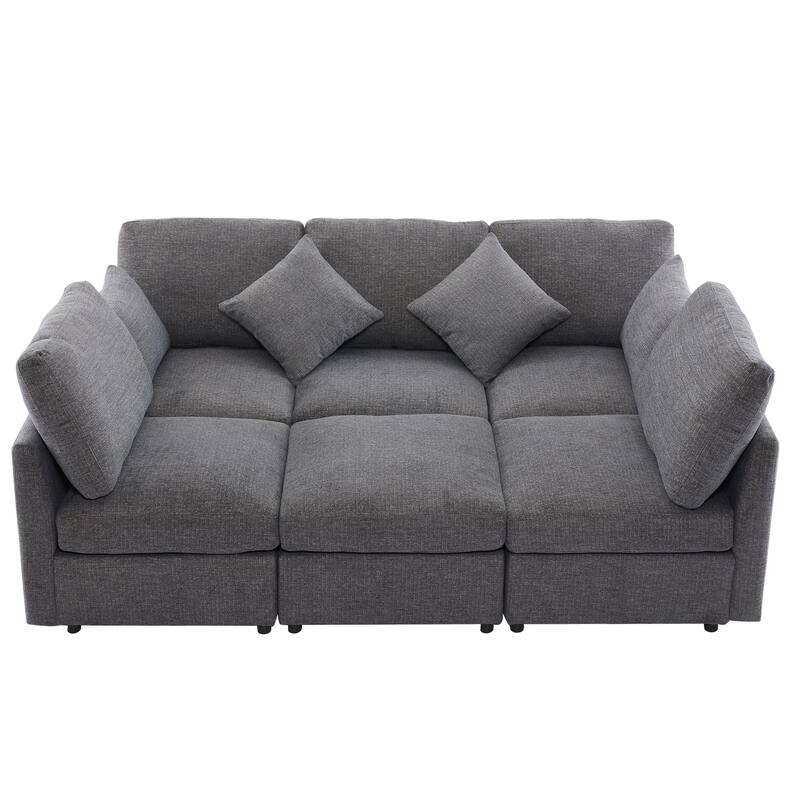 L-Shaped Modular Sectional Sofa Convertible U-Shaped Sofa Bed with Movable Ottoman and 2 USB Ports, 2 Pillows, Chenille 5 Seat