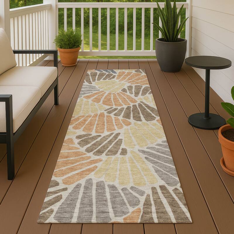 Machine Washable Indoor/ Outdoor Floral Modern Chantille Rug - Copper - 2'3" x 7'6"