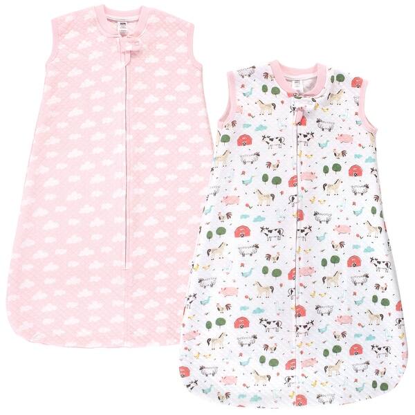 slide 1 of 1, Hudson Baby Infant Girl Premium Quilted Sleeveless Sleeping Bag and Wearable Blanket, Girl Farm Animals 0-6 Months - Girl Farm Animals