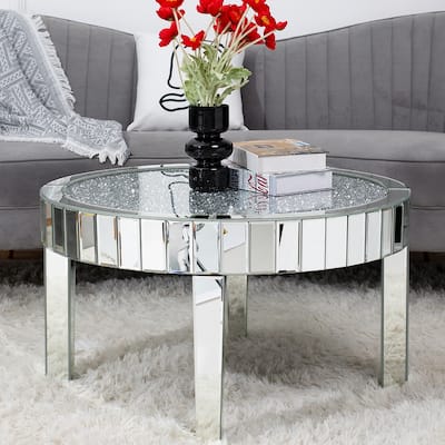 Modern Mirror Glass Round Coffee Table with Crushed Diamond