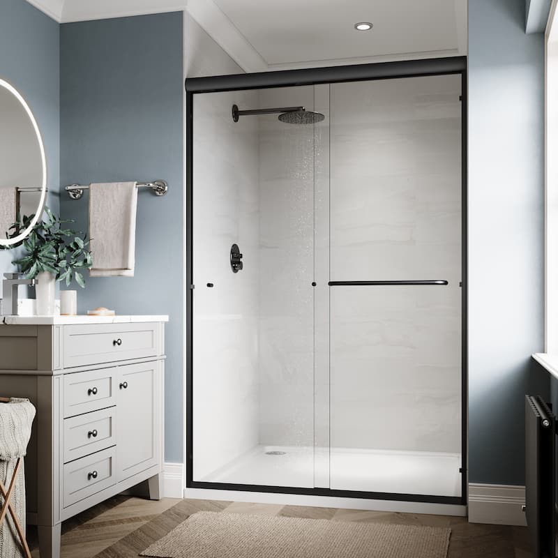 Elegant Double Sliding Shower Door 46.5 in.- 48 in. W x 72 in. H (Shower Base is not included) - Black