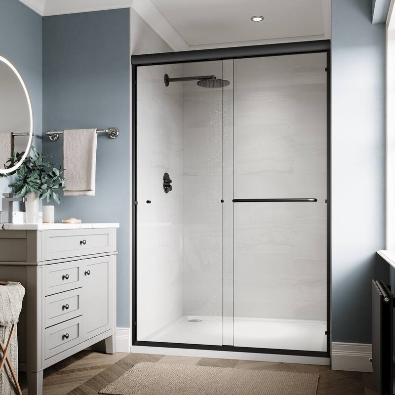 Elegant Double Sliding Shower Door in Matte Black Finish with 1/4 inch Clear Shower Tempered Glass Panel Tub Door - 48"x72"