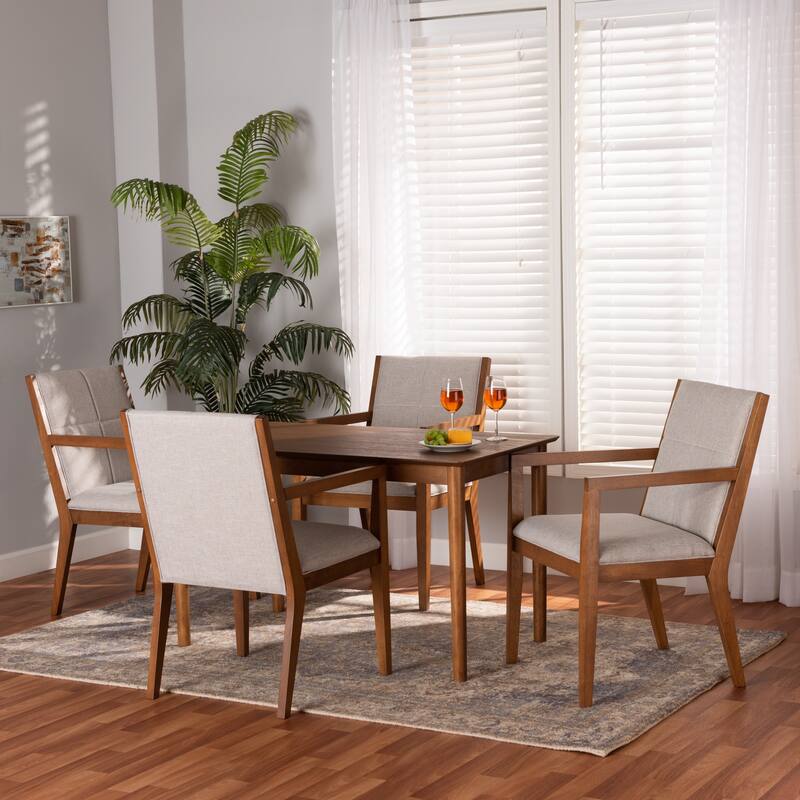 Theresa Mid-Century Modern 5-Piece Wood Dining Set-Greyish Beige
